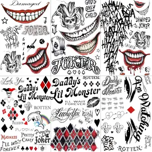 Unisex: Black 3D Short-Sleeve Tattoo Stickers — Featuring Halloween, Clown, and Other Designs