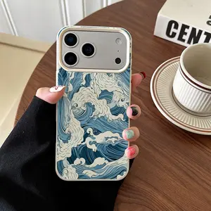 Creative Blue Wave Pattern Phone Case for iPhone 11 12 13 14 15 16 Pro Max Series, Soft Protective Cover, Birthday Gift