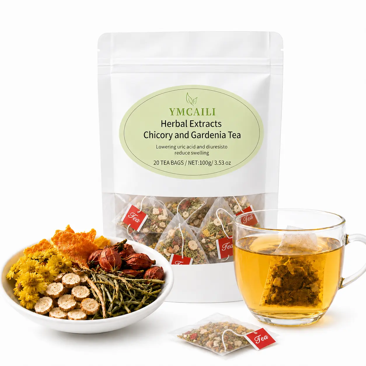 Cooling Chicory and Gardenia Tea - refreshing flower tea with chrysanthemum & orange peel Caffeine-Free, Smooth, Relaxing 20-Bag Blend with 5 Parsley, Chrysanthemum Tea