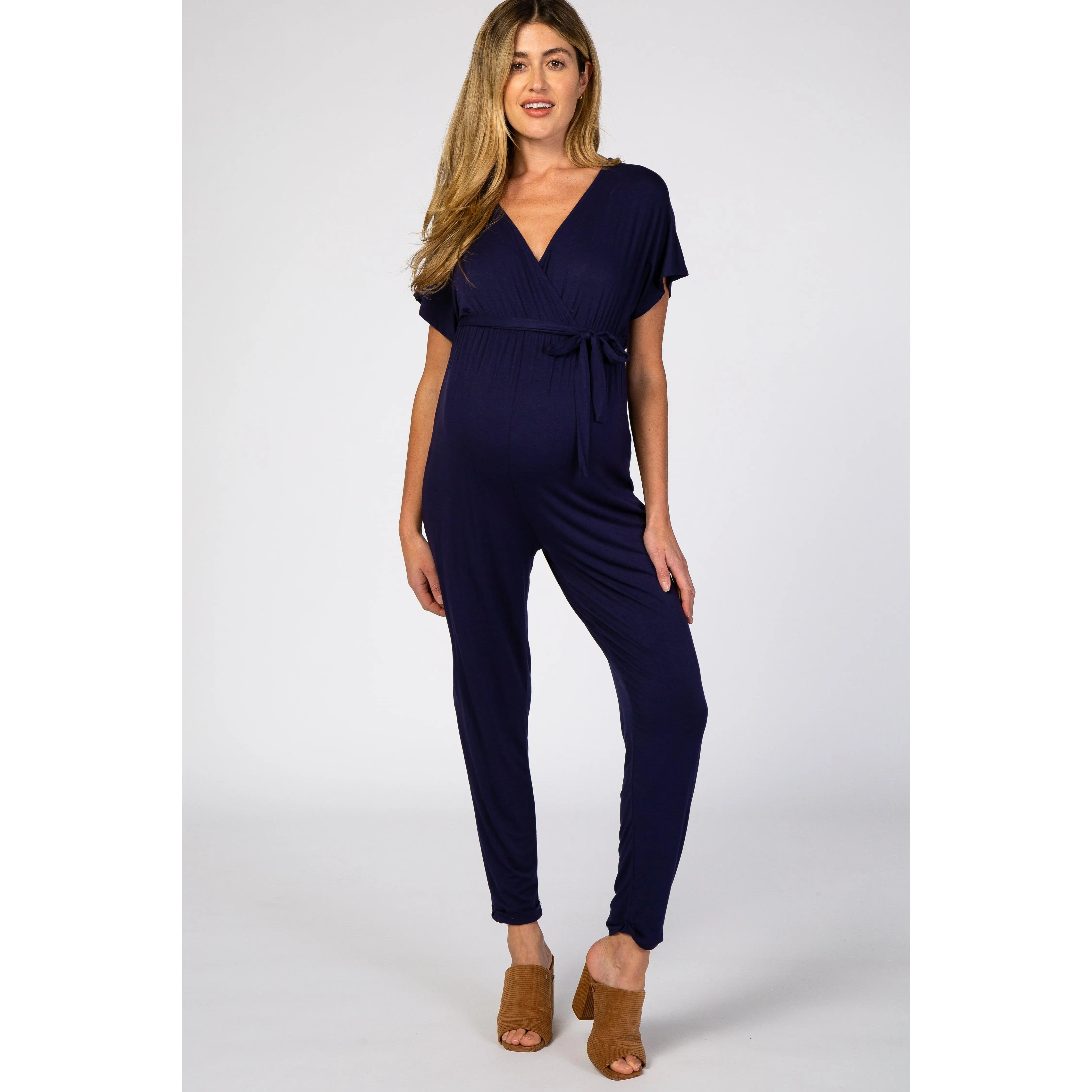 Navy Wrap Tie Maternity Jumpsuit