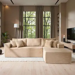 106" High Backrest Sectional Sofa&Couch, L-Shape Sectional Sofa Convertible Left or Right Chaise, Cloud Corduroy, Boneless Couches Comfortable for Living Room，3-Seat