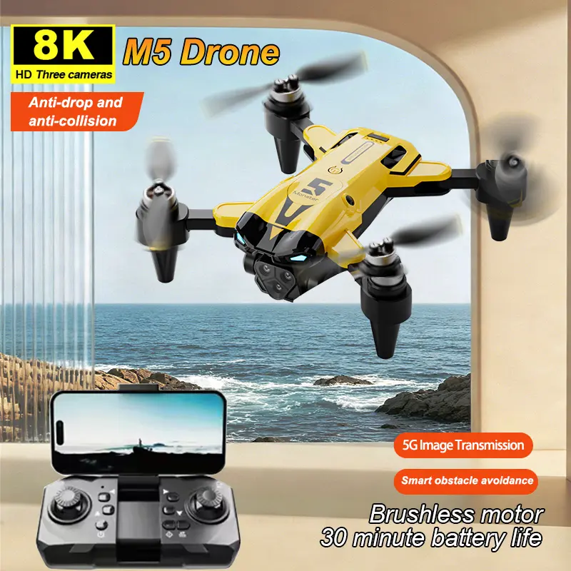 M5 Foldable GPS Quadcopter Drone for Adults - 8K HD Camera, 5G Image Transmission, Remote Control, Obstacle Avoidance