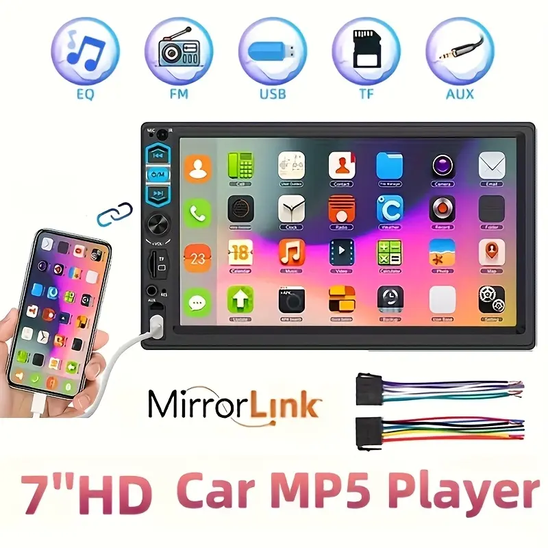 2din 7-Inch Touchscreen Car Mp5 Player, Bluetooth-compatible & Fm Radio, Mirror Link, USB TF Aux Input, Universal Car Stereo for Music