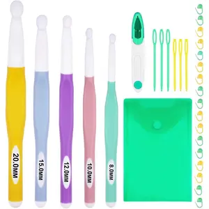 Large Crochet Hooks 5 Sizes Big Crochet Hook Set for Chunky Yarn,Ergonomic Handle Extra Long Crochet Hooks,8mm 10mm 12mm 15mm 20mm Crochet Needles Set with Case