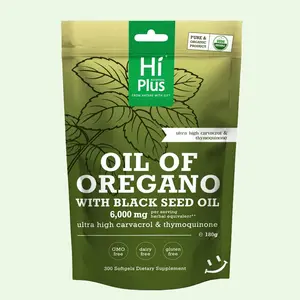 Hi Plus 2-in-1 Oil of Oregano + Black Seed Oil Softgels 6000mg | 4X Strength Carvacrol & Thymoquinone | Plant-Based, Non-GMO, Immune Support | 300 Softgels Healthcare Vitamin Dietary Bathroom Anti Aging Supplement