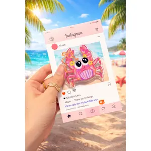 Summer Crab MagSafe Phone Grip, Cute Pink Beach Aesthetic Pop Socket, Magnetic Phone Holder for iPhone Kindle, Kawaii Ocean Animal Gift for Her