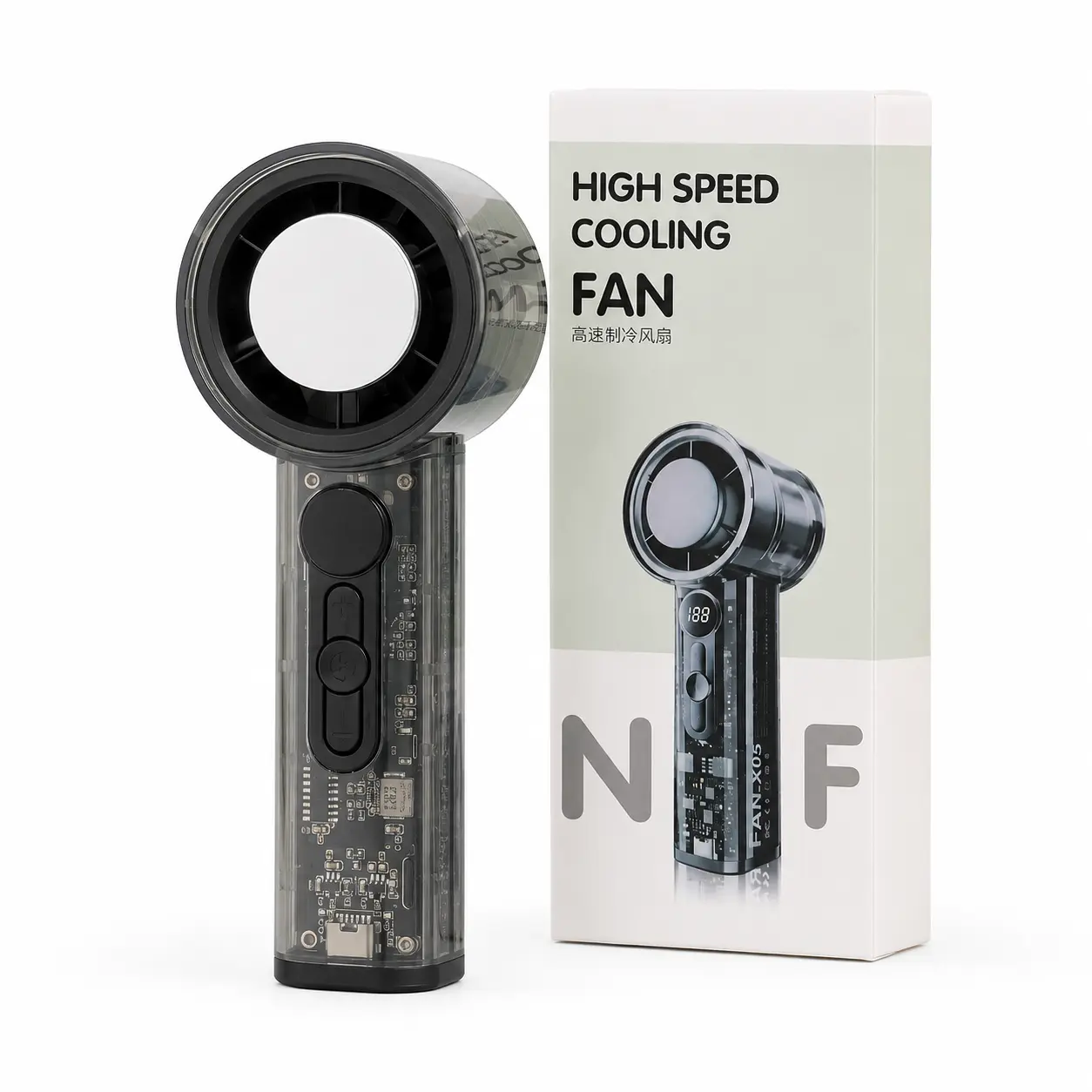 FAN-X05 High-Speed Handheld Cooling Fan 1-100 Adjustable Speeds 3000mAh Rechargeable Portable Turbo Fan with Digital Display
