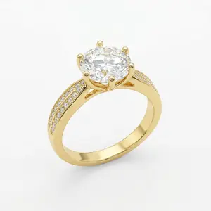 Elegant Golden Cubic Zirconia Ring Set for Women, Shiny Round Solitaire Bridal Stack Ring, Sparkly Wedding Engagement Anniversary Jewelry Gift for Her