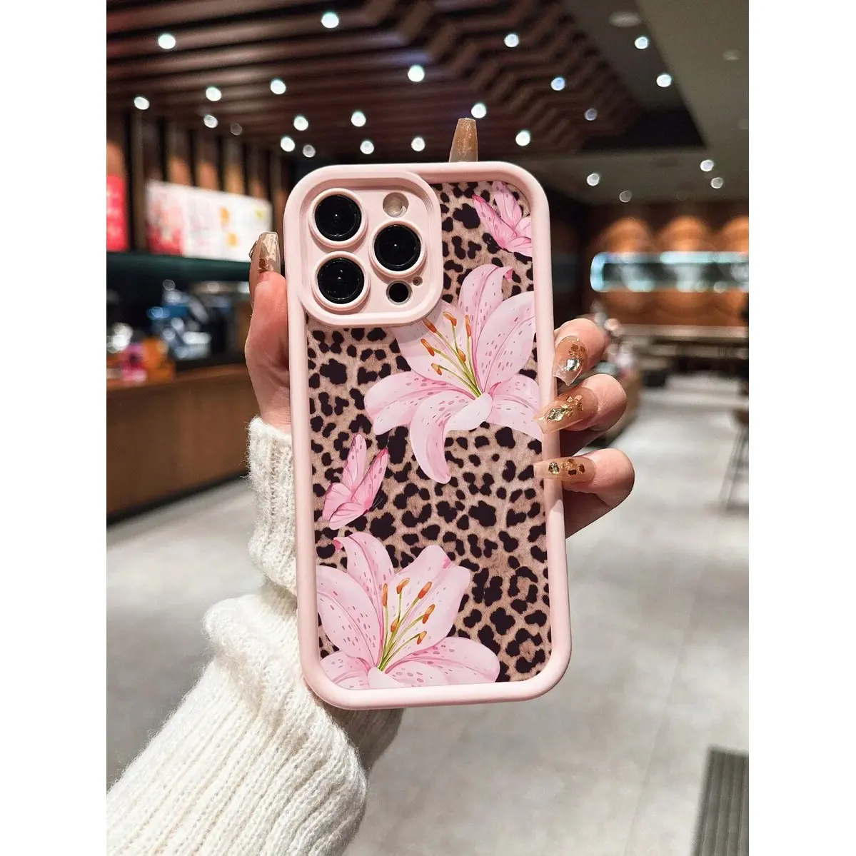 Protective Matte Silicone+TPU iPhone Case, Cute Pink Lily & Leopard Print Casing with Anti-Drop Shockproof Protection, Lens Guard, Durable Cover for iPhone 17 Pro Max & More Models - Leopard Print Stuff Handheld Gift