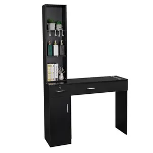 Salon Stations for Hair Stylist, Locking Barber Station Organizer, Wall Mount Hair Styling Equipment with 2 Drawers, 1 Storage Cabinet, 3 Open Shelves, for Beauty Spa Bedroom Hairdresser, Black