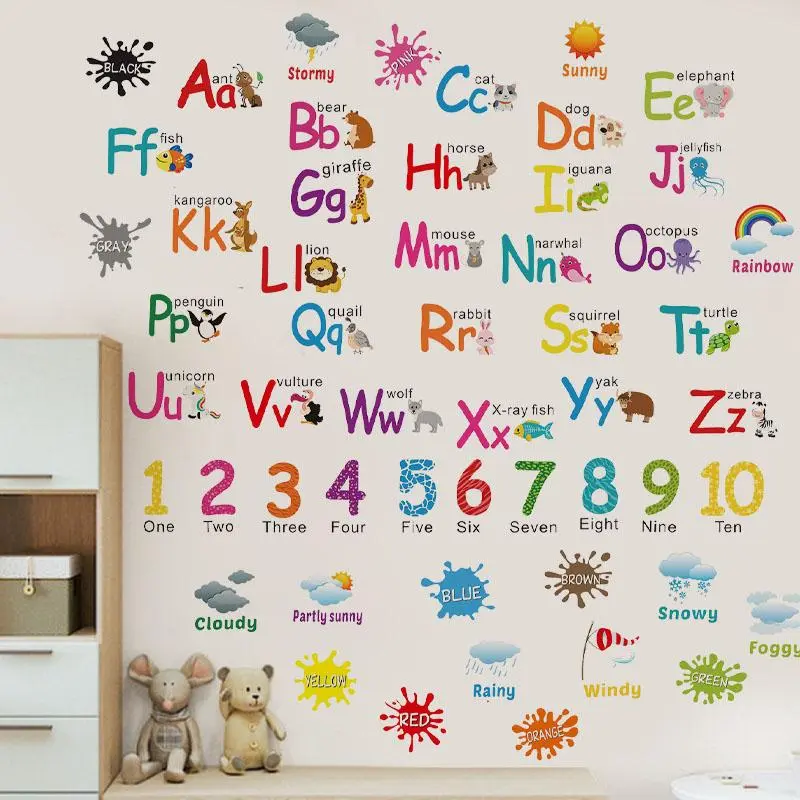 Alphabet & Number Wall Sticker, 2 Counts/set Colorful Weather Wall Decal, Decorative Decal, Educational Home Decor for Classroom & Bedroom & Living Room, Sticker Decorations, Wall Art Stickers