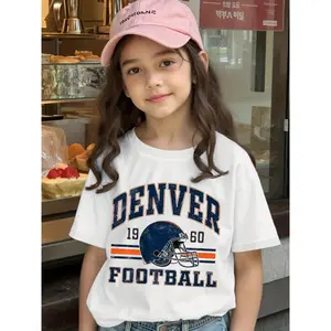 Kids T-Shirt - & 5-14 Years 100% Cotton Football Jersey Style with Iconic Helmet & Denver Team Print, Casual School & Game Day Outfits