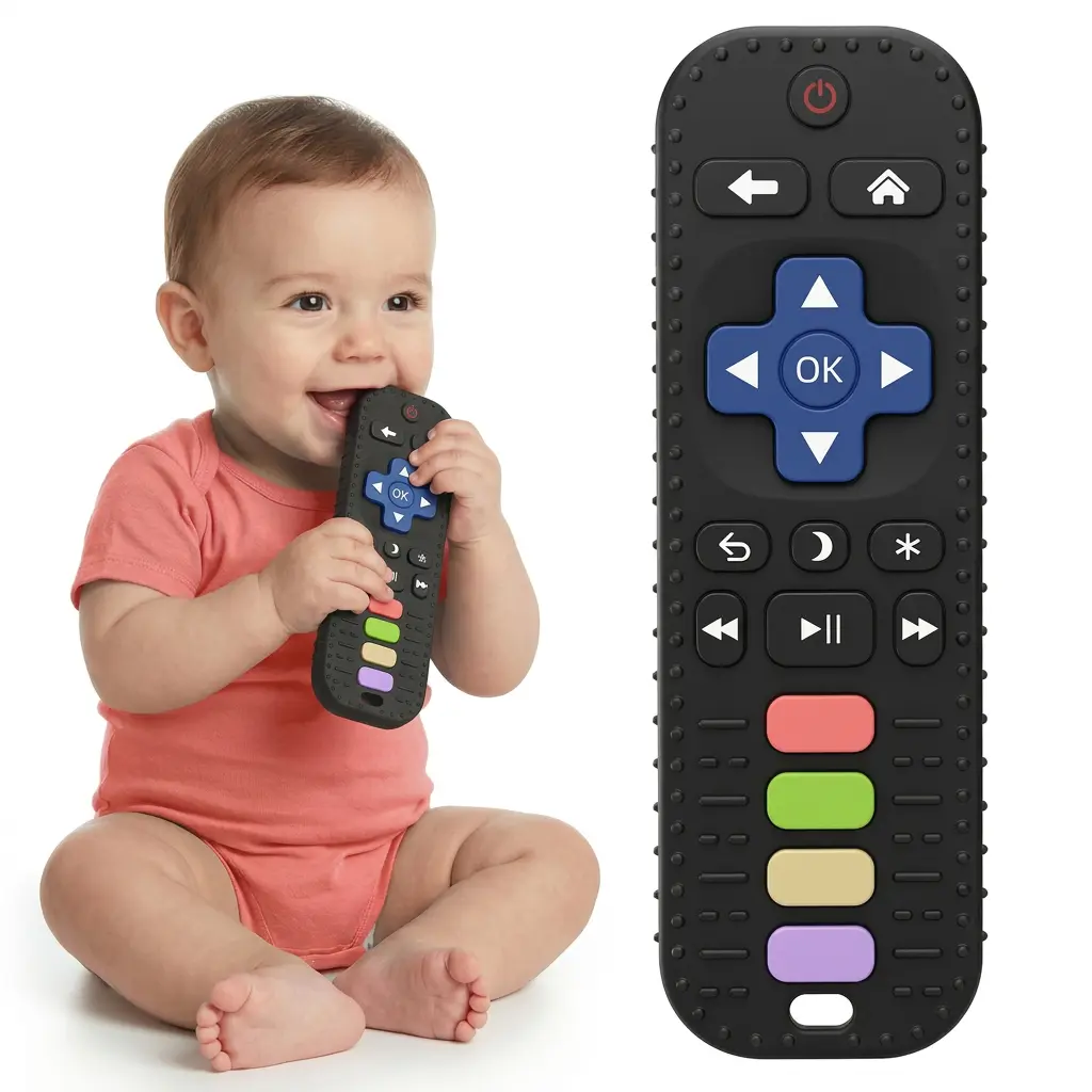Baby Silicone Remote Control Teether (3+ Months) - BPA-Free Soft Chew Toy, Montessori Sensory Product, Baby Item for Teething Relief, Daily Essential, Baby Items, Sensory Products