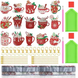 15PCS Double-Sided DIY Christmas Ornaments - Round Diamond Painting Decor Hand-Set Gemstone Jewelry Art Pendants - Keychains Gift Decoration Mugs Shiny