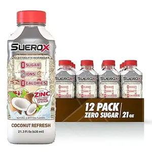 SueroX Zero Sugar, Coconut Refresh, 12 Pack, Electrolyte Drink for Hydration and Recovery, Unique Blend of Electrolytes & 8 Ions, Zero Calorie, Refreshing Beverage, Sports Drink, 21.3 Fl Oz,  - 12-pack Coconut