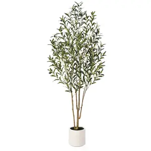 VeriNatural 5/6/7FT UV Resistant Artificial Olive Tree with White Decorative Planter for Indoor & Outdoor（VN158）