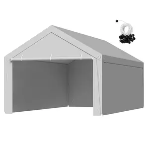 12x20 ft Carport Replacement Top - Waterproof, UV-Resistant, Heavy-Duty Patio Canopy Shade Tarp with Sidewall Set, Portable Garage Tent Accessory Including Ball Bungees, Grey (Frame Not Included)