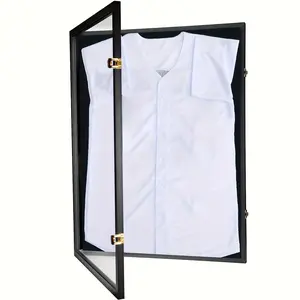 [Large Sport Jersey Shadow Box] 1pc Large Sport Jersey Shadow Box with 98% UV Protection Acrylic and Hanger, Lockable Display Frame Case for Baseball Basketball Football Soccer Hockey Shirt and Uniform, Black, Christmas Decorations for Home