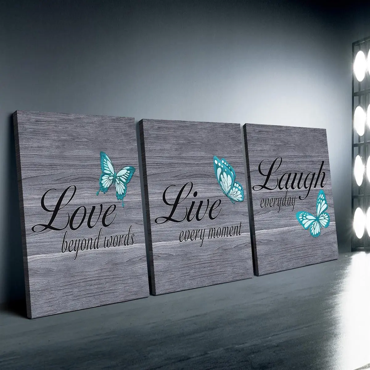 3-Piece Teal Nature Art Assorted Canvas Wall Art Prints - Wooden Framed, Love & Smile Patterns, UV-Resistant Inks, Easy-Hanging Home Office Decor, Gift for Home Decor Enthusiasts, Assorted Art Prints