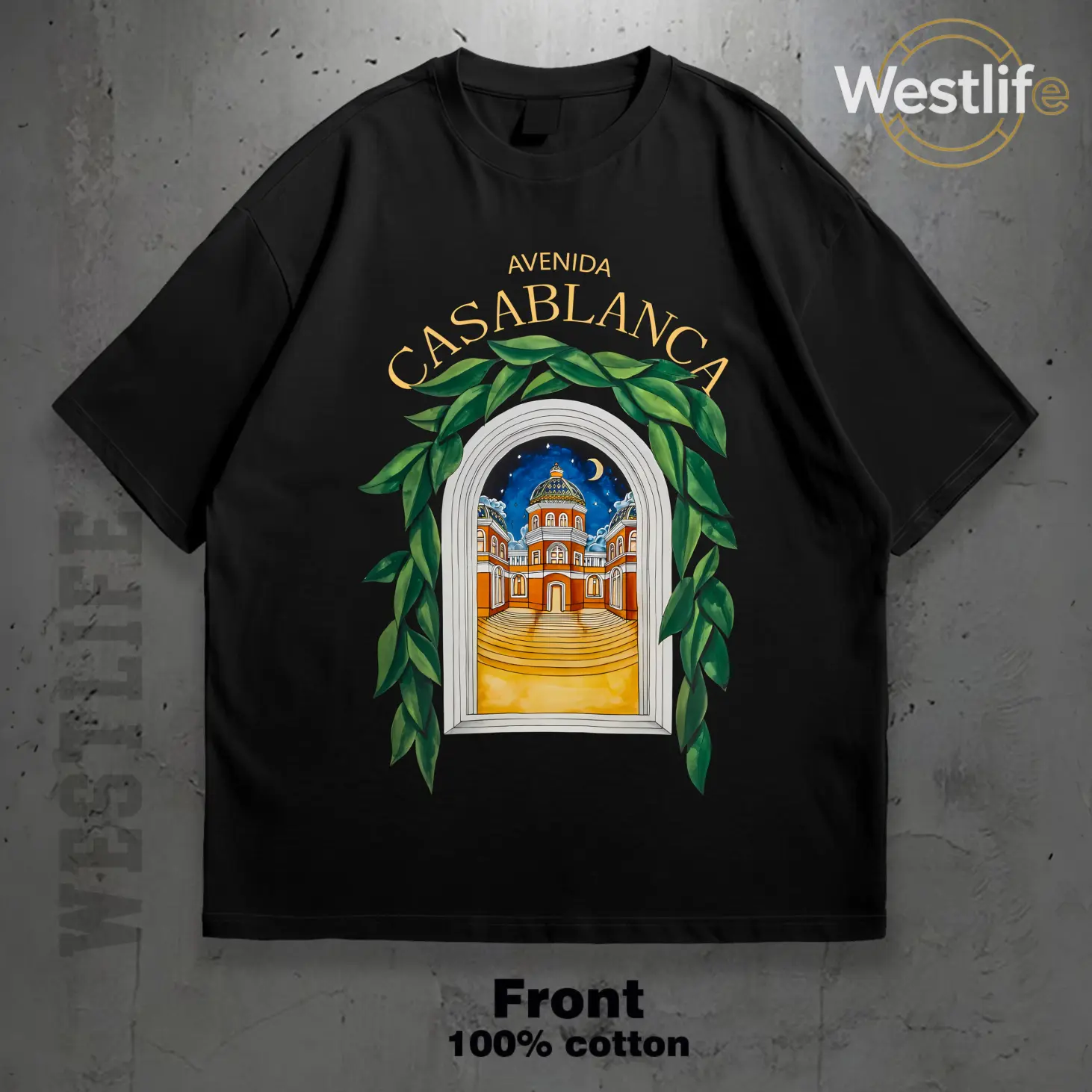 Men's Casablanca Avenue T-Shirt Classic Architectural Design Perfect for Casual Wear Ideal Gift for Him 100 Cotton Fabric Unisex Style Black Tee For Travel and Lifestyle Lovers