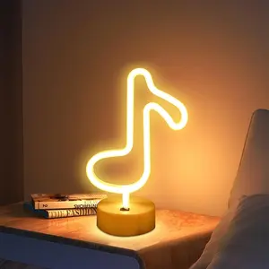 Music Notes Neon Sign with Base - Warm White Battery-Operated LED Nightlight Novelty Lighting, Light-Up Modern Novelty Lighting for Wall/Table Home Decor, Creative Gift for Kids