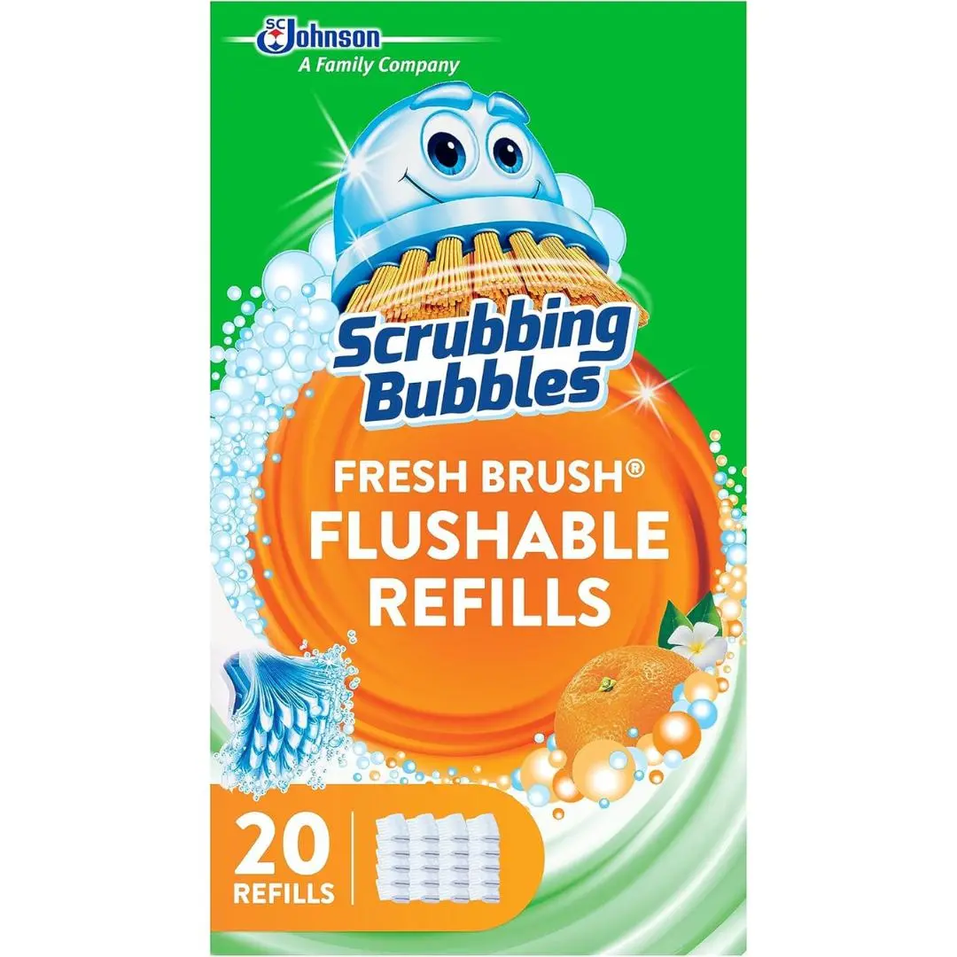 Scrubbing Bubbles Flushable Toilet Bowl Wand Cleaner Refills, Fresh Brush Cleaner Toilet Refill Pads, Removes Limescale & Odors, Citrus Scent, 20 Count (Pack of 1)