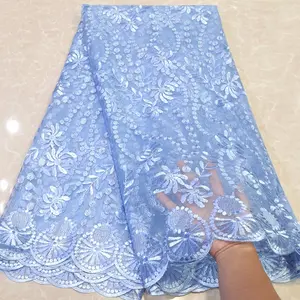 Fashion African Lace Fabric Rhinestone Embroidery 5 Yards