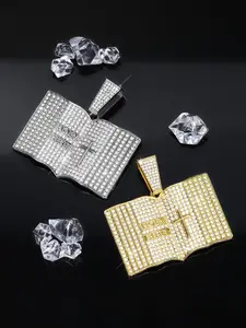 Book Design Pendant Necklace, 1 Count/ Hip Hop Sparkling Unisex Pendant, Punk Style Jewelry Accessories, Glitter Cross Pendant, Perfect for Parties & Festivals