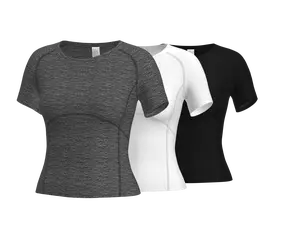 3 Pack Women's Compression Shirt Short Sleeve Athletic Yoga Running T-Shirt Summer Gym Workout Quick Dry Stretchy Tees Tops Baselayer