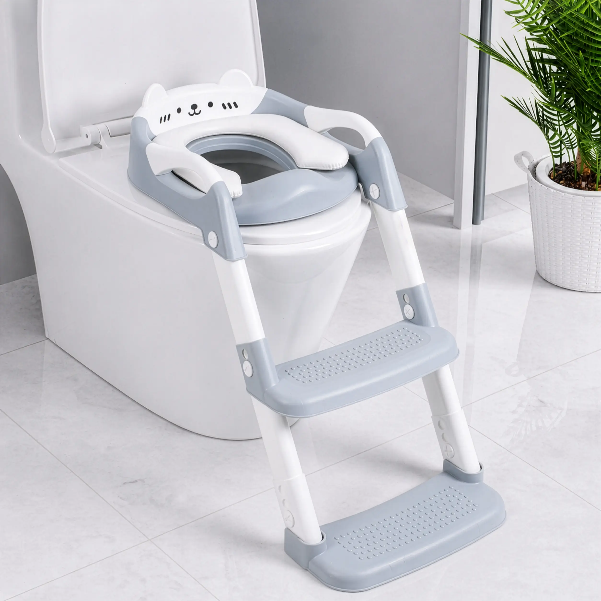 Orzbow Unisex Toddler Potty Training Seat with Step Stool Platform, Adjustable Height, Non-Slip, Splash Guard, Cute Bear Cartoon Design – Toilet Seat for Toddler, Baby Potty Training Commode Chair, Cartoon Potty Training & Commode Chairs