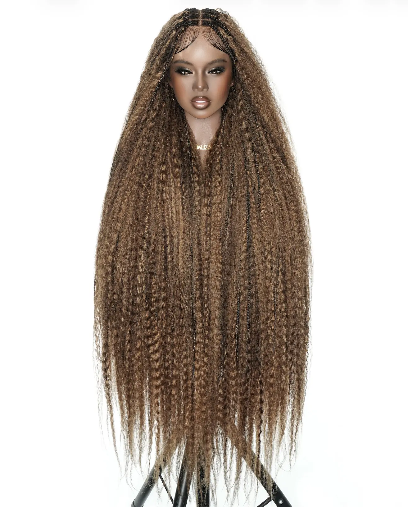 Celia 48" Tension-Free 100% Human Hair Curl Full Lace Knotless Boho Braided Wig, Ideal for Box Braid Hairstyles & Events