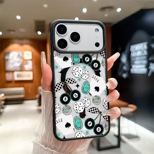 Western Bohemia No. 8 ball Cherry Playing cards Pattern Magnetic MagSafe Phone Case for iPhone 17 Air/16 Pro Max 15 Pro 14 13 12 11 Plus Shockproof Slim Protective Cover Casing