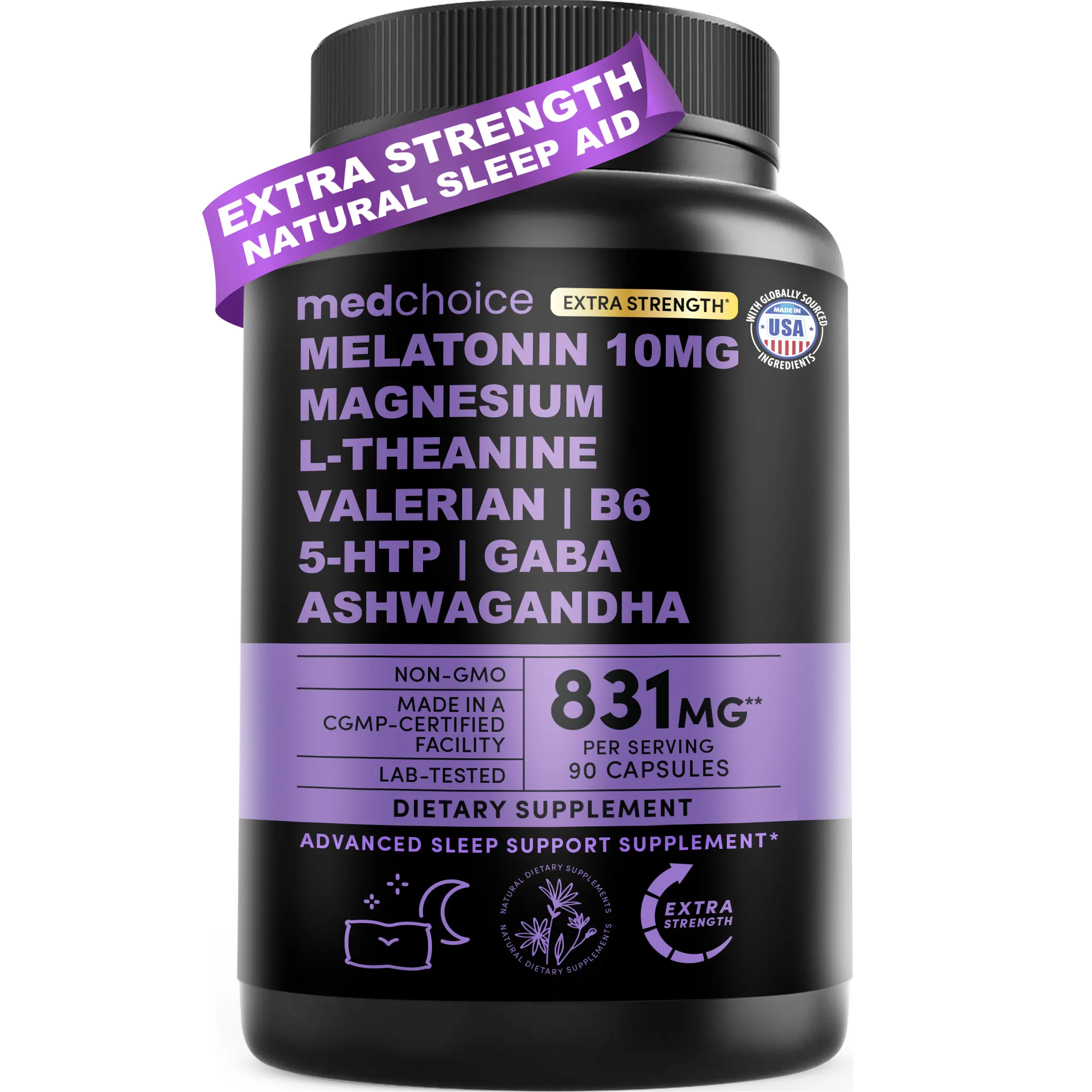 10-in-1 Melatonin 6mg Edible Dietary Supplement w L Theanine, 5 HTP for Healthcare & Fitness