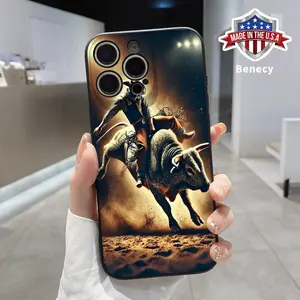 Straight Edge TPU Phone Case for iPhone 15 16 14 Pro Max 13 12 11 XR XS Plus E Cowboy spirit Pattern Drop Protection Shockproof Soft Liquid Silicone Smartphone Cover