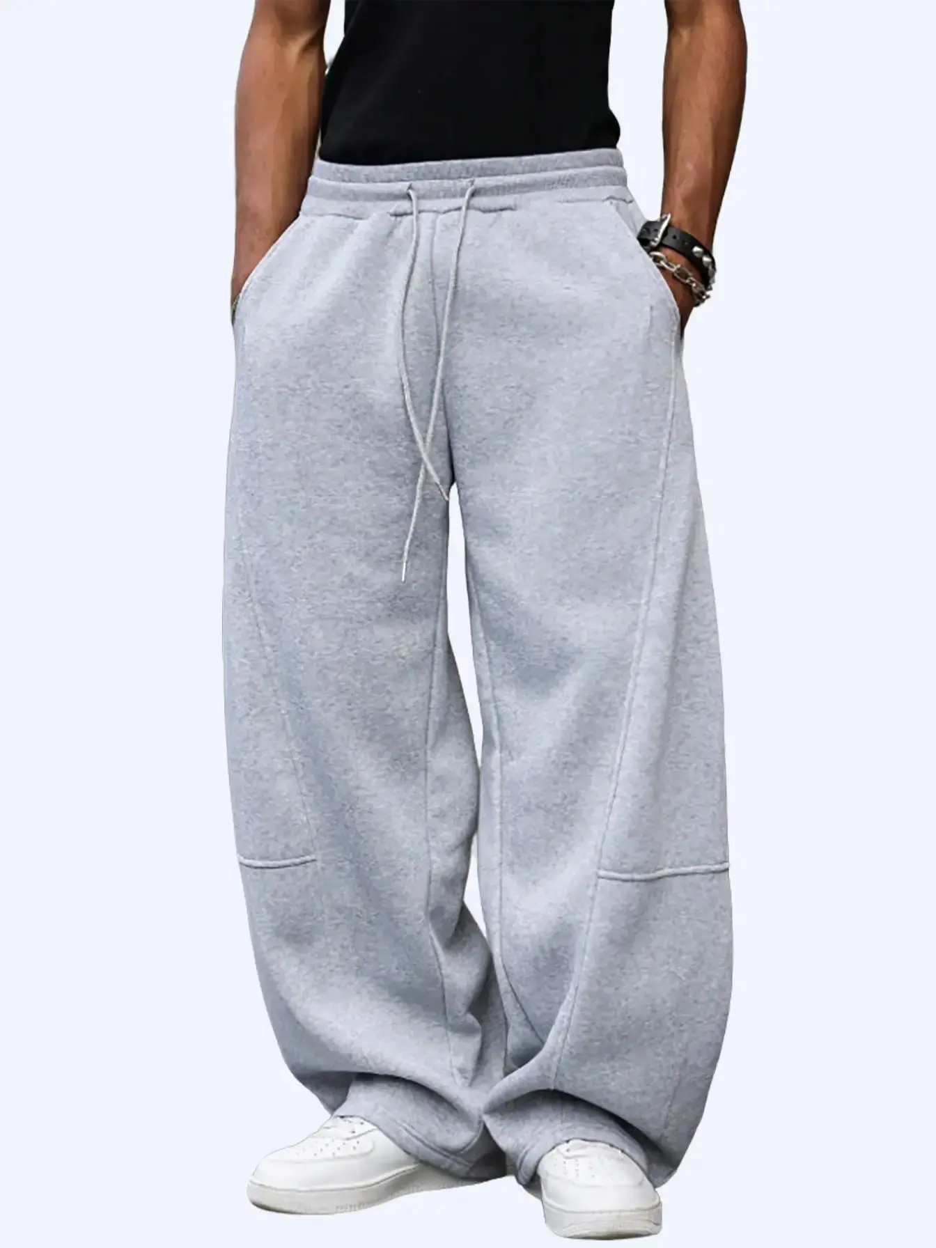 Men's Winter Warm Drawstring Baggy Sweatpants - Unisex Straight Wide-Leg Loose-Fit Casual Athletic Jogging Pants with Pockets, Comfy Casual Sports Trousers, Menswear Bottoms Essential, Streetwear Athletic Joggers