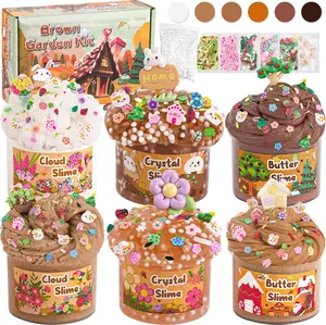 Easter Gift  6-Pack Brown Slime Kit  Cloud, Butter & Clear Slimes with Garden Add-Ins, Crunchy Slime Party Favors for Kids, Holiday & Birthday Gifts