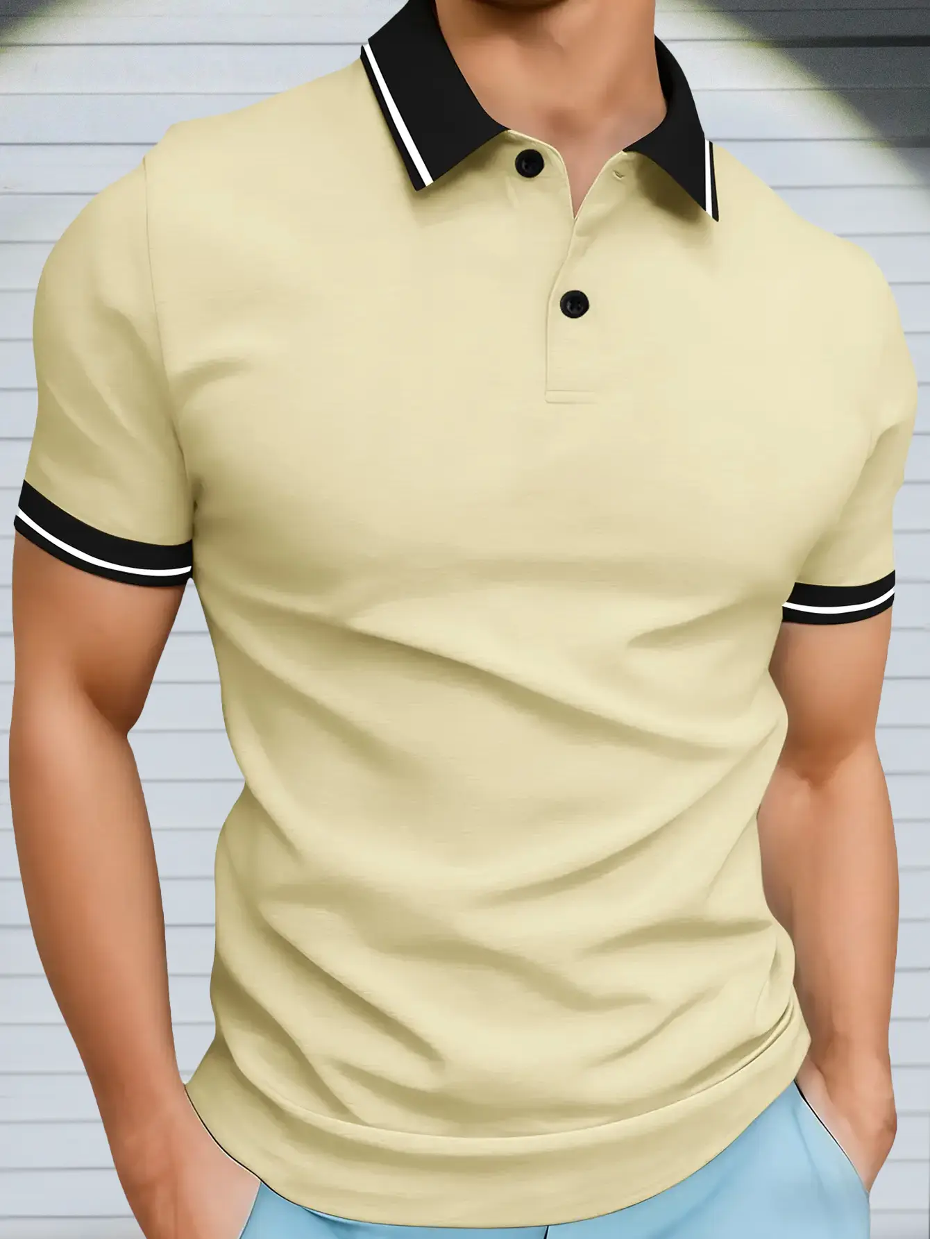 Men's Retro Minimalist Cotton Polo Shirt - Lightweight Fitted Cut Short Sleeve Outdoor Top, Button Closure, Suitable for Golf and Business Casual Wear