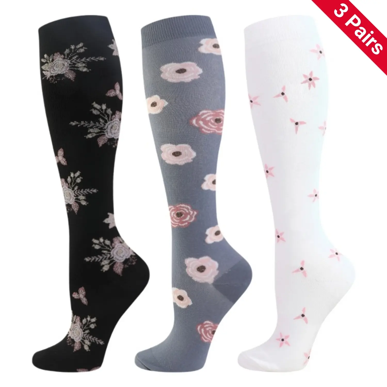 Isunie 3 Pairs Compression Socks for Men & Women – 15-20 mmHg Knee-High Support, Lightweight & Breathable – Perfect for Running, Cycling, & All-Day Comfort, Summer Deal