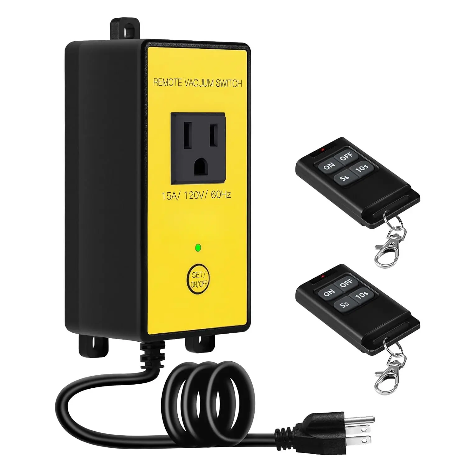 120V Remote Vacuum Switch - Remote Control Outlet Dust Collector Starter, Auto On-Off Function, 5S/10S Delay for Continuous Debris Clearing, Compatible with Table Saws, Miter Saws, Routers, Joiners Tools