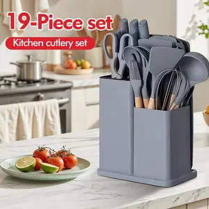 19-piece non-stick silicone cookware set - safe and easy to clean - ideal for cooking and baking - essential kitchen spoons, including an 11-piece spatula set, a heat-resistant silicone cutlery set, a 6-piece sharp knife set, and a 2-piece cutlery set.