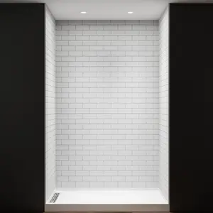 Huck-S Solid Surface 36D x 60W x 96H Tub and Shower Wall Panel Surround, Quick Install,Cuttable,Small Tile Pattern
