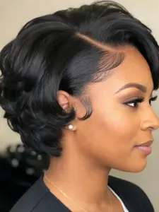 13X4 Pixie Cut Wig Human Hair Wave Style Look Short Bob with Lace  for Women, Perfect for Daily & Party Wear