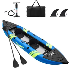 Tandem Inflatable Kayak, 12.5FT 2-Person Kayak with Glow-in-the-Dark Hull, 507LBS Capacity, 2 Aluminum Paddles, 2 Padded Seats, Hand Pump, Carry Bag, Portable Fishing Touring Kayak for Adults