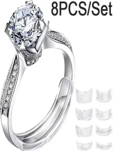 Dmk Ring Sizer Set, 8 Pieces Transparent Silicone Adjuster, Invisible Size Regulator for Weddings, All Seasons Use, No Choking Hazard