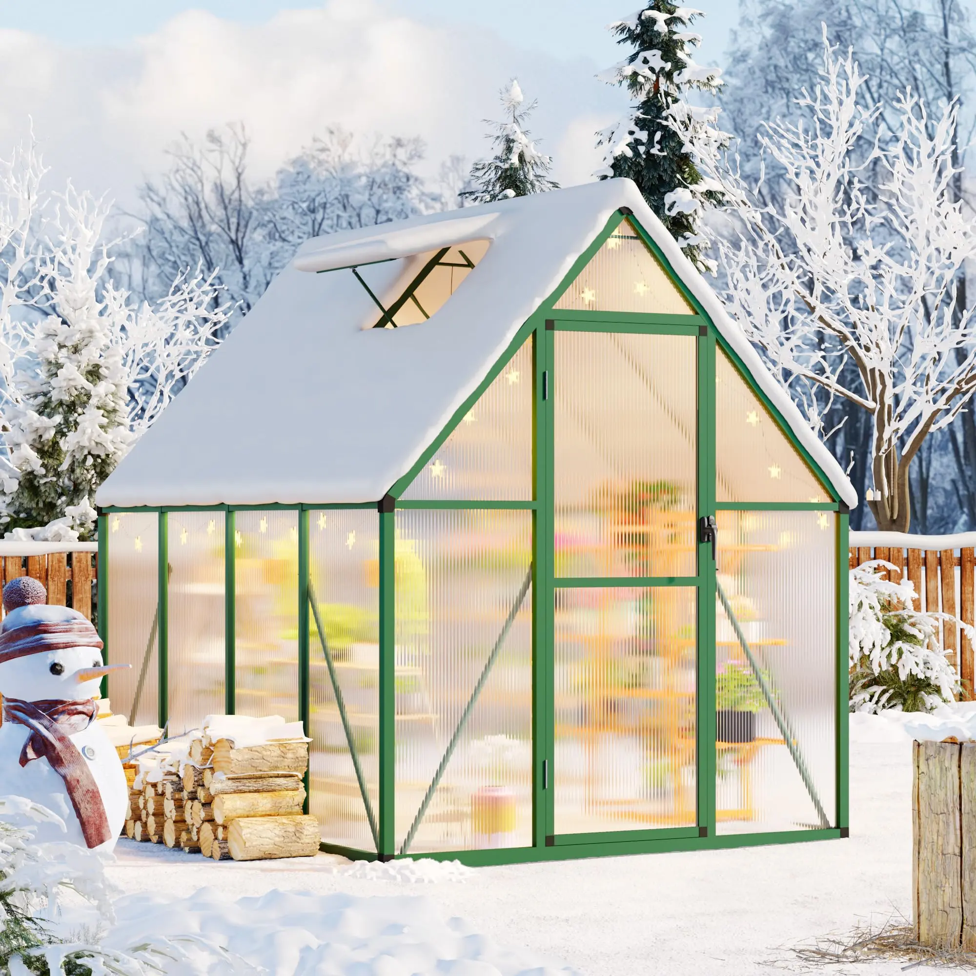 Garvee 6x7ft Heavy-Duty Polycarbonate Walk-In Greenhouse – Reinforced Aluminum Frame, Adjustable Roof Vent, UV Protection Panels – Perfect for Outdoor Backyard Gardening, All-Season Plant Care