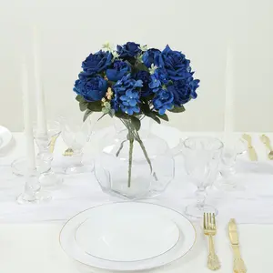 2 Pack Silk Rose Bouquets Mixed Peony & Hydrangea - 12" Navy Blue Artificial Floral Arrangements