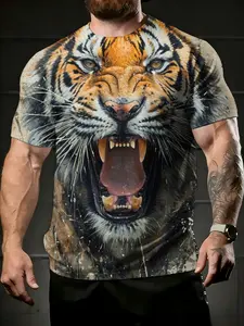 men's short sleeve T-shirt Tiger Face Print Design spring and summer 3D printing sports and leisure Materials Fabric Color and orange Basketball Comfort