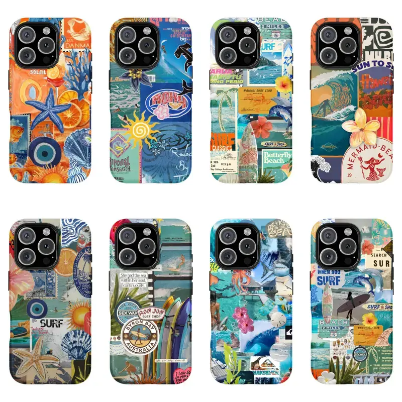 Summerwins Beach Vibes Phone Case – Y2K Surf Magazine Collage with Bold Colors – for iPhone 7–16 & Galaxy S21, S22, S23, S24 (Plus, Ultra), Accessories, Cover Protector, Vibrant Print Protection Protective Cellphone Smartphone Shockproof