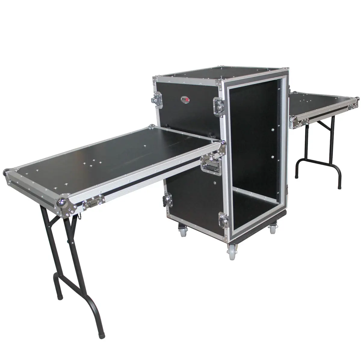 ProX T-14RSP24WDST 14U Vertical Shockproof Amp/Vertical Rack Case with Dual Side Tables, 4 Casters, 24" Rail to Rail