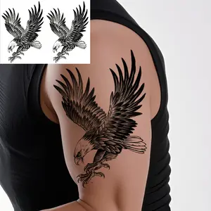 2 Bold Eagle Temporary Tattoos, Bold Appearance, Waterproof Dark Durable Design with Sharp Edges, Lasts 1-3 Days, Perfect for Daring Men's Fashion